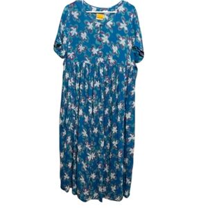 Down Under Ken Done Blue Floral Rayon Maxi Dress